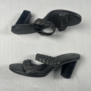 Ralph Lauren Kardelle Women’s Size 7.5 Black Braided Leather Slip On Sandals